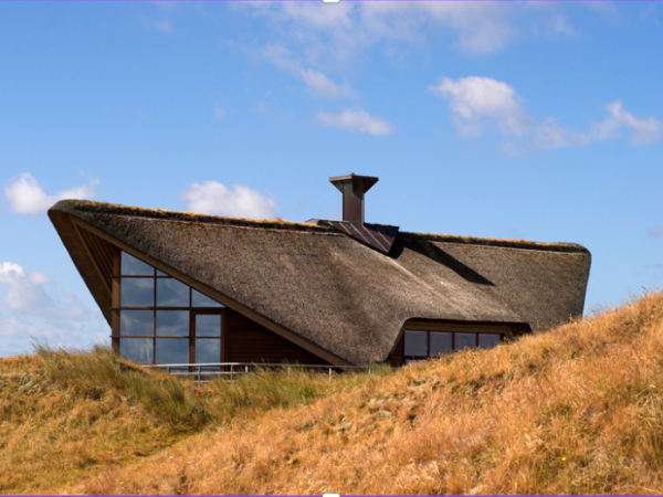 Modernes Reetdachhaus in den Dünen